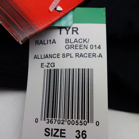 NEW TYR Male Competition Alliance Splice Racer Brief Swimsuit Black Green Sz 36 - Picture 8 of 8